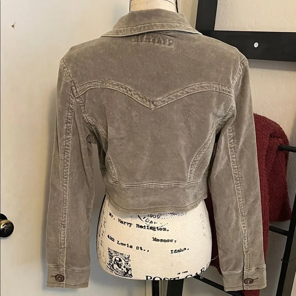 Z.Cavaricci Y2K Green Distressed Pockets Button Closure Cropped Jacket